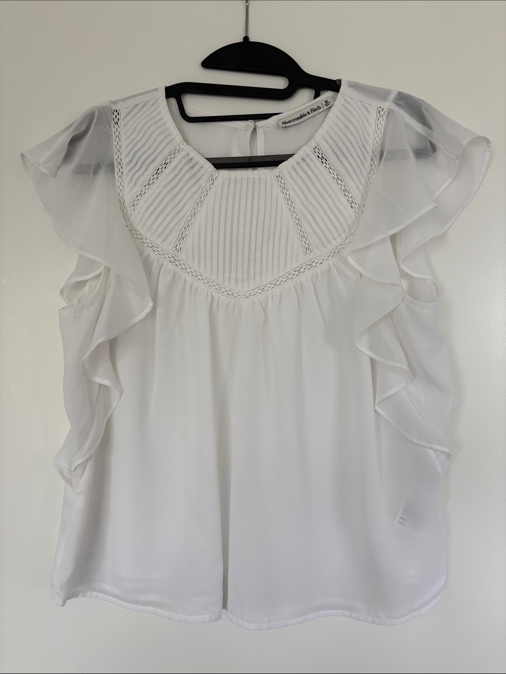 Abercrombie & Fitch White Ruffle Trim Pintuck Blouse